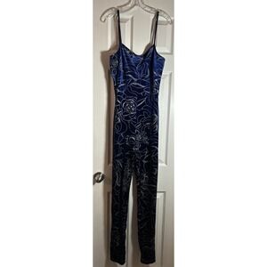 Uptown Blue and Gold Sparkle Jumper Womens Size L Velour Velvet